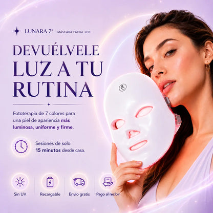 LUNARA 7® Mascarilla LED Facial – 7 colores para una piel más luminosa, uniforme y firme | Envío gratis