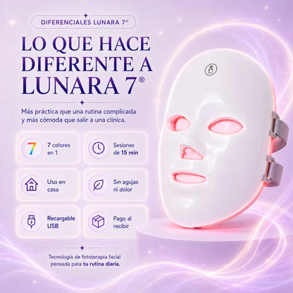 LUNARA 7® Mascarilla LED Facial – 7 colores para una piel más luminosa, uniforme y firme | Envío gratis