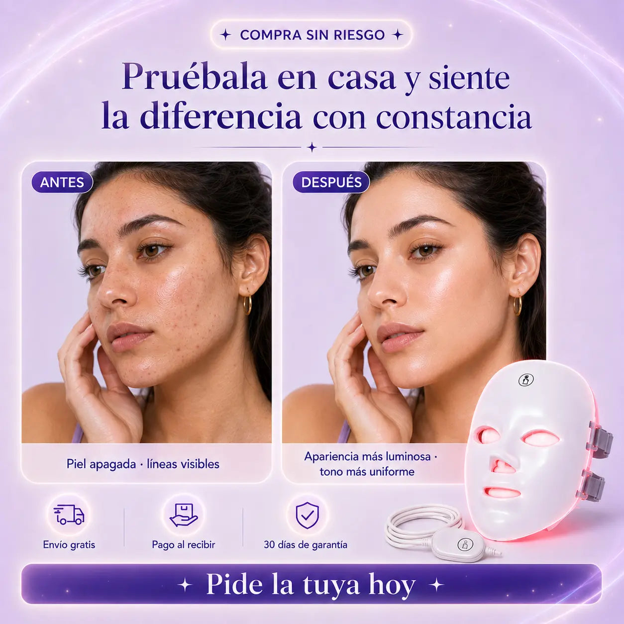 LUNARA 7® Mascarilla LED Facial – 7 colores para una piel más luminosa, uniforme y firme | Envío gratis