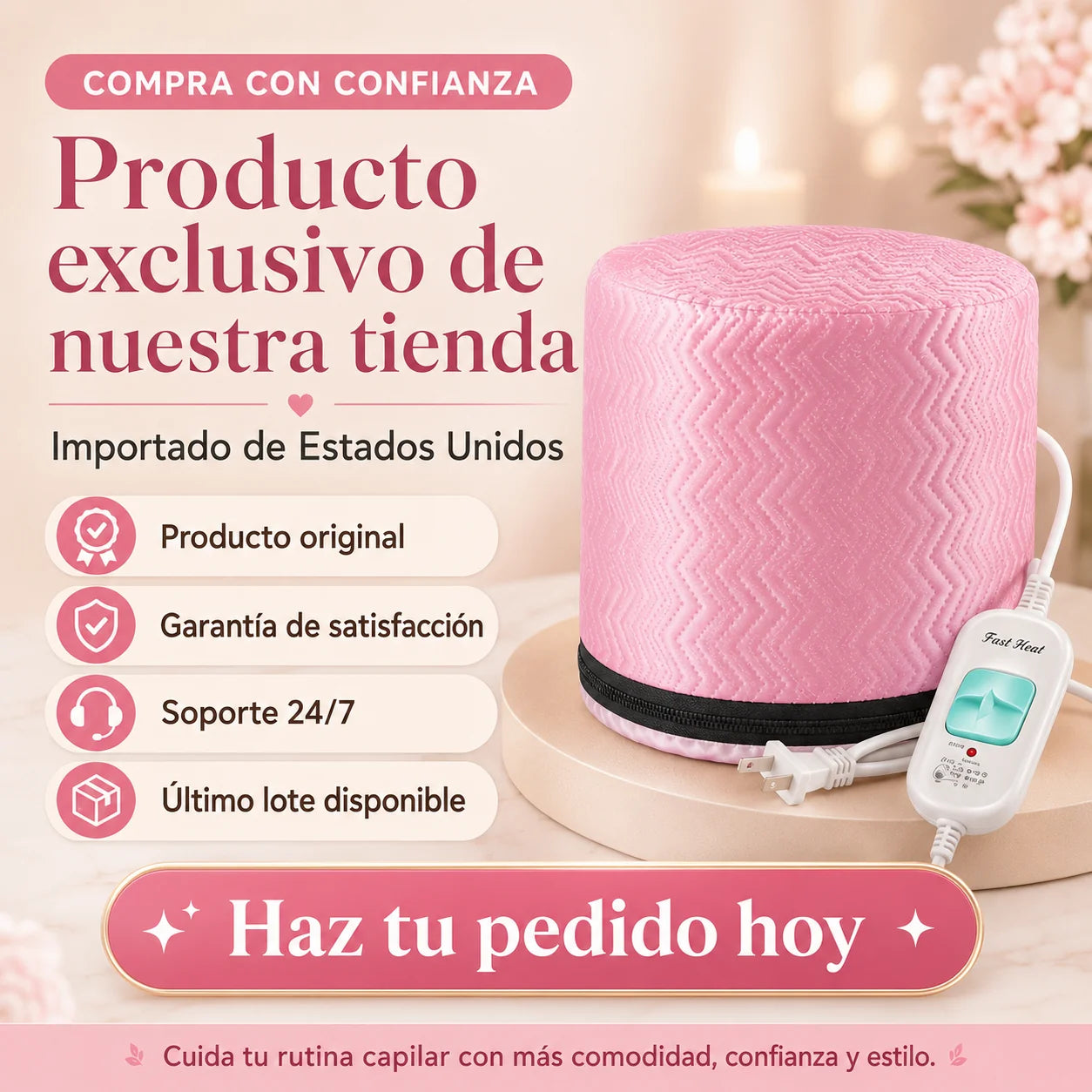 Gorra Térmica Capilar – 3 niveles de calor para potenciar mascarillas, reducir el frizz y dejar el cabello más suave y brillante | Envío gratis