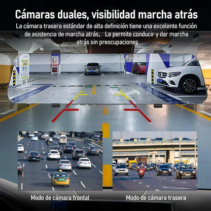 Retrovisor Inteligente ProVisionHD con Cámara Doble — Frontal 1080p + Reversa con Líneas de Guías