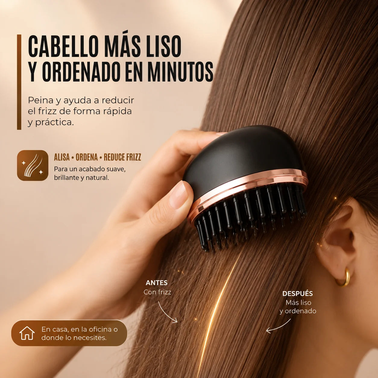 Hairty Mini Cepillo Portátil – Alisa en minutos, reduce frizz y deja más brillo | Envío gratis