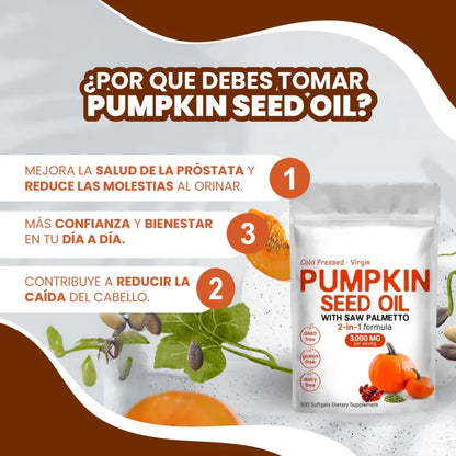 Pumpkin Seed Oil - Repara Tu Prostata, Riñones, Vegija y Bloquea la Caida de Cabello
