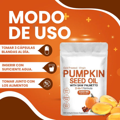 Pumpkin Seed Oil - Repara Tu Prostata, Riñones, Vegija y Bloquea la Caida de Cabello