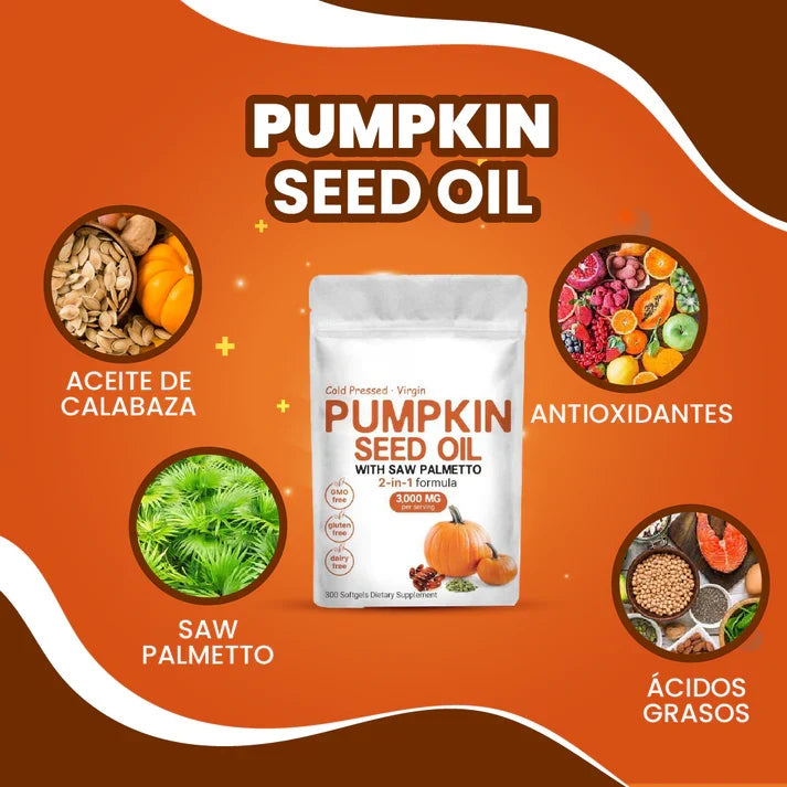 Pumpkin Seed Oil - Repara Tu Prostata, Riñones, Vegija y Bloquea la Caida de Cabello