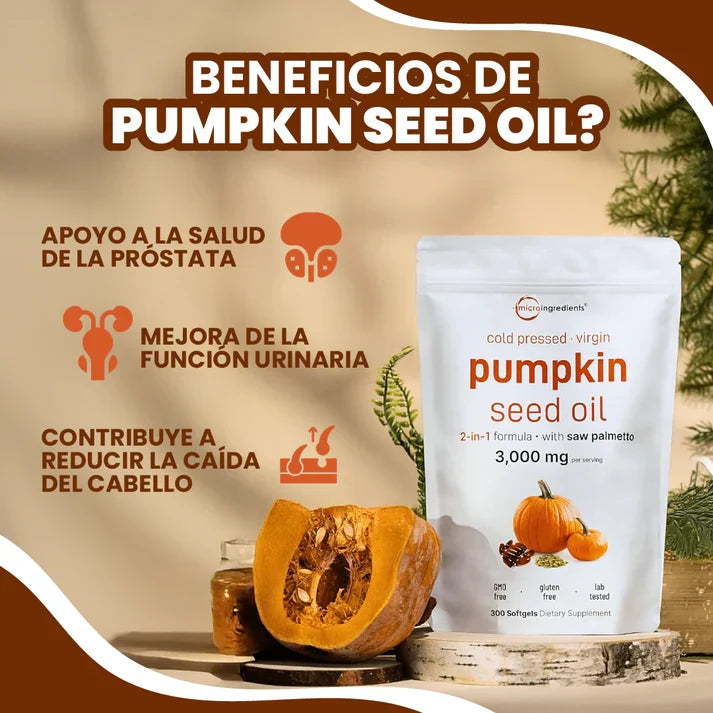 Pumpkin Seed Oil - Repara Tu Prostata, Riñones, Vegija y Bloquea la Caida de Cabello