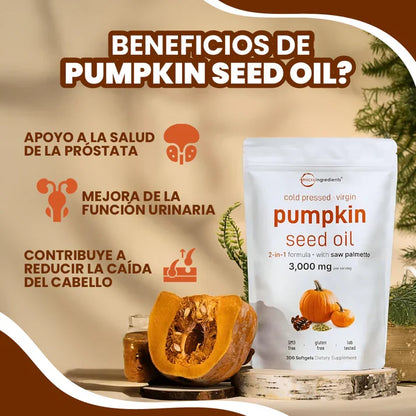 Pumpkin Seed Oil - Repara Tu Prostata, Riñones, Vegija y Bloquea la Caida de Cabello