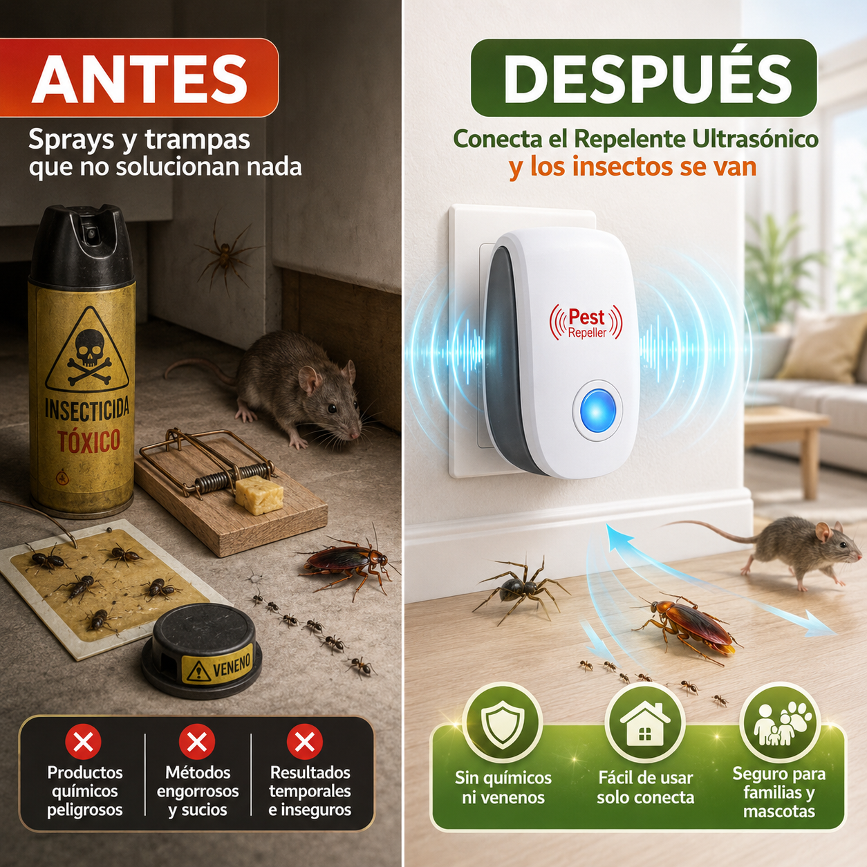 (2x1) Repelente Ultrasónico para plagas