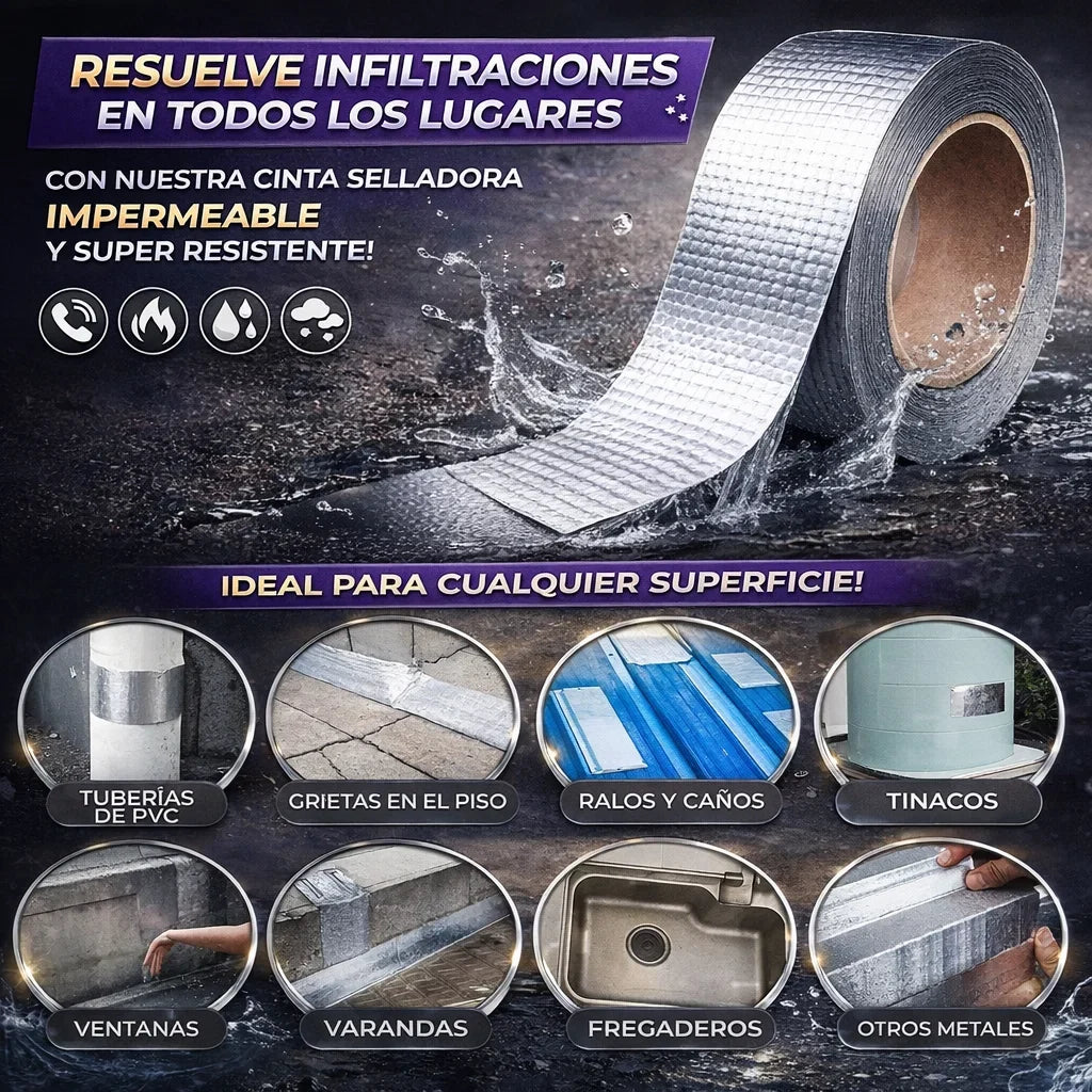 2X1 Cinta Sellado Super Resistente Lluvia Cero® - 10 cm x 5M