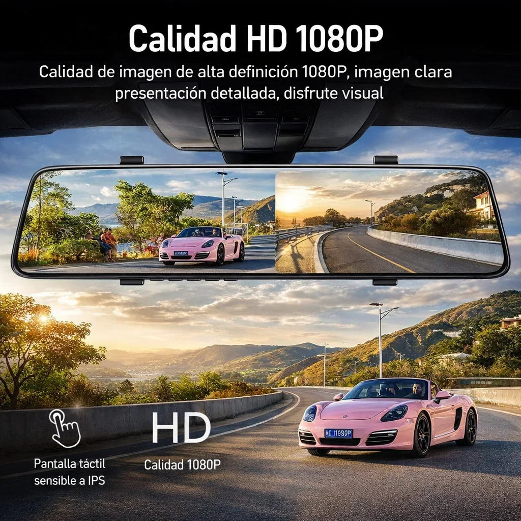 Retrovisor Inteligente ProVisionHD con Cámara Doble — Frontal 1080p + Reversa con Líneas de Guías