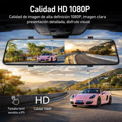Retrovisor Inteligente ProVisionHD con Cámara Doble — Frontal 1080p + Reversa con Líneas de Guías